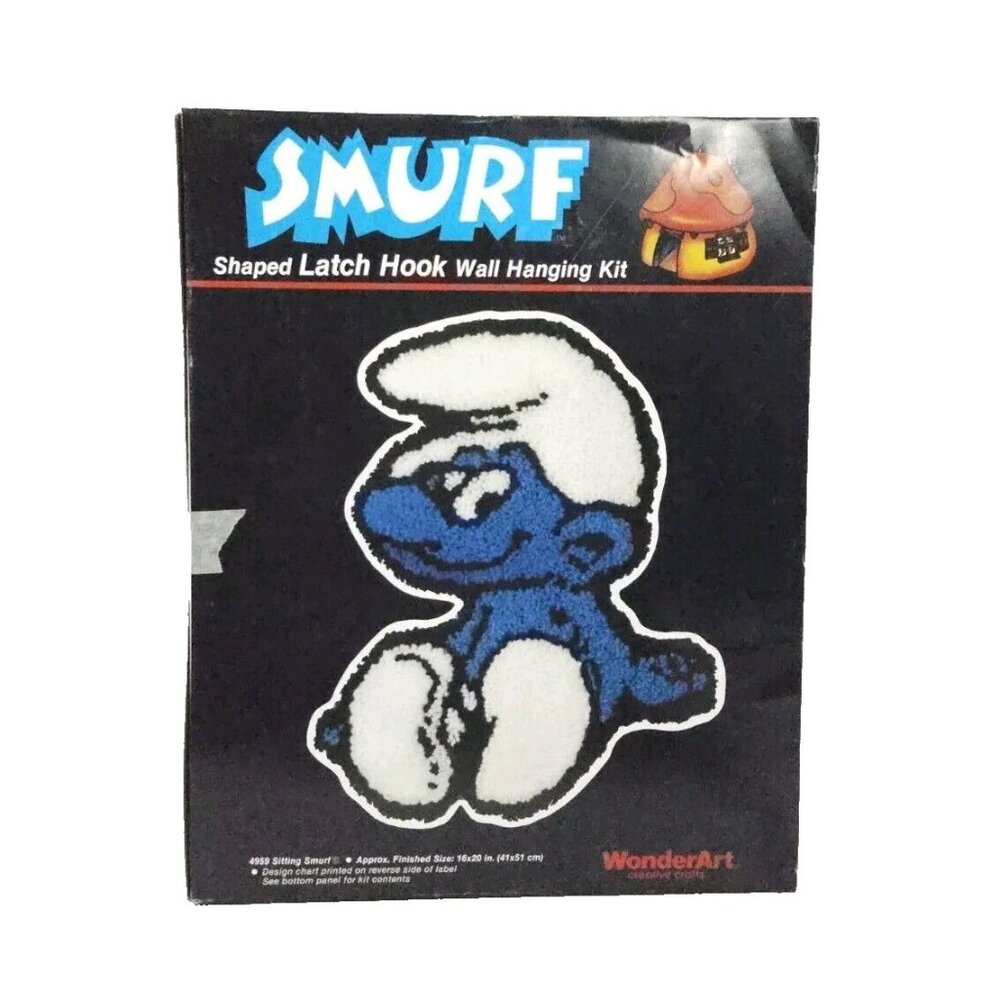 WonderArt Blue Smurf Latch Hook Wall Kit 16x20 4959 Sitting Smurfs Gift Craft